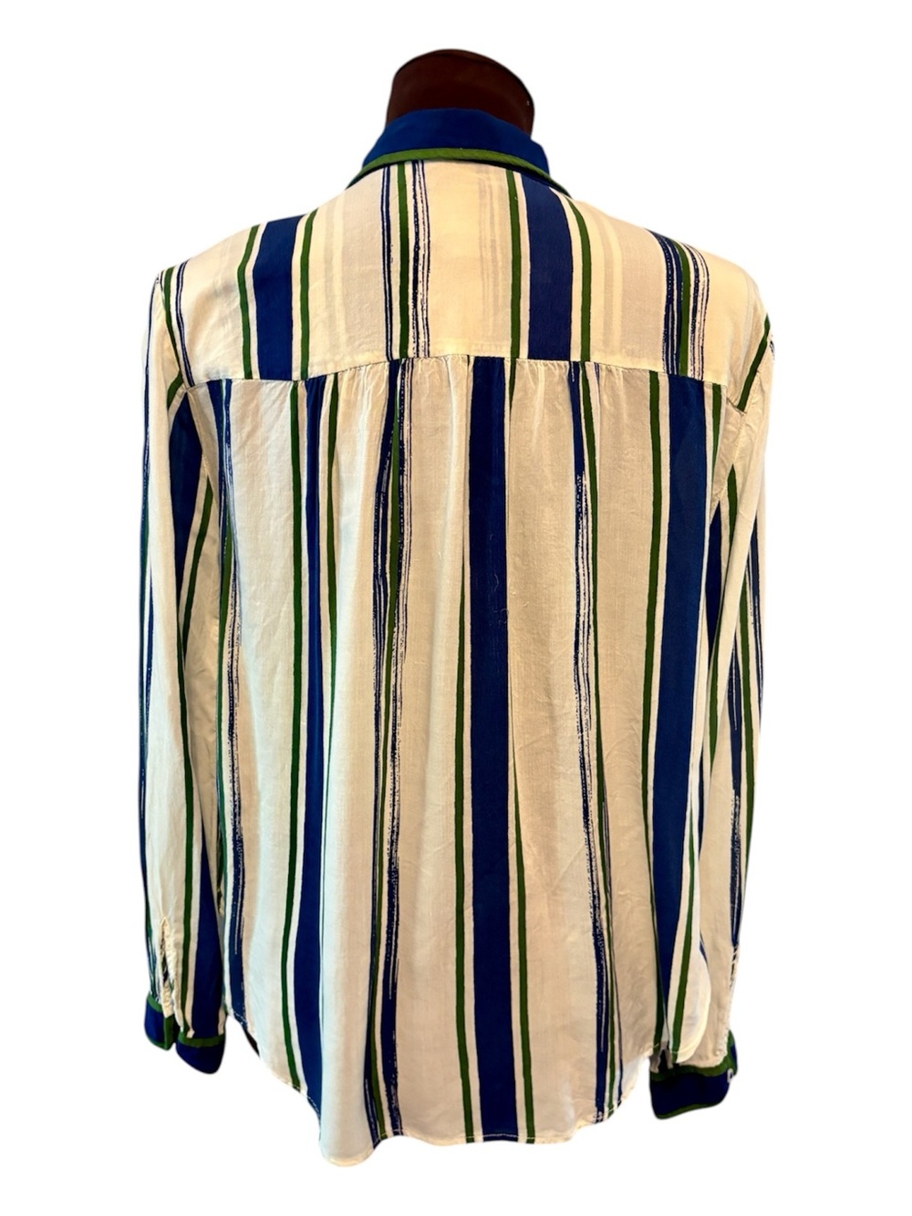 Anthropologist Maeve Striped Button-Front Blouse in White & Blue Stripes, size 6 - Picture 3 of 14